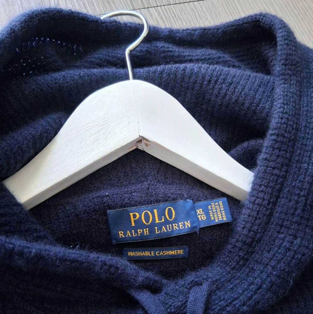 Polo Ralph Lauren Washable Cashmere Hooded Sweater In Waffle Knit Navy XL